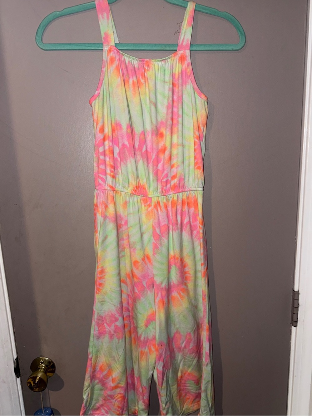 Girls Tie-Dye Pastel Jumpsuit - Neon Pink & Lime